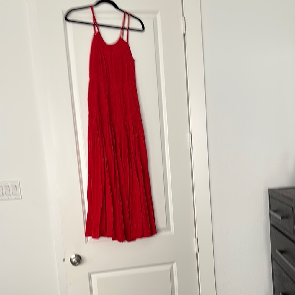 Apiece Apart Red Pleated Halter Maxi Sundress